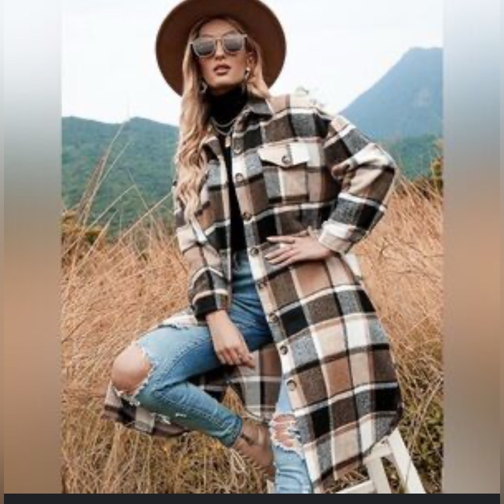 Plaid Long Coat with Brown and Black Accents